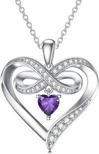 wholesale 925 Sterling Silver Birthstone Infinity Heart Necklace 20 Women s Jewelry Gift-02-Feb-Created Amethyst