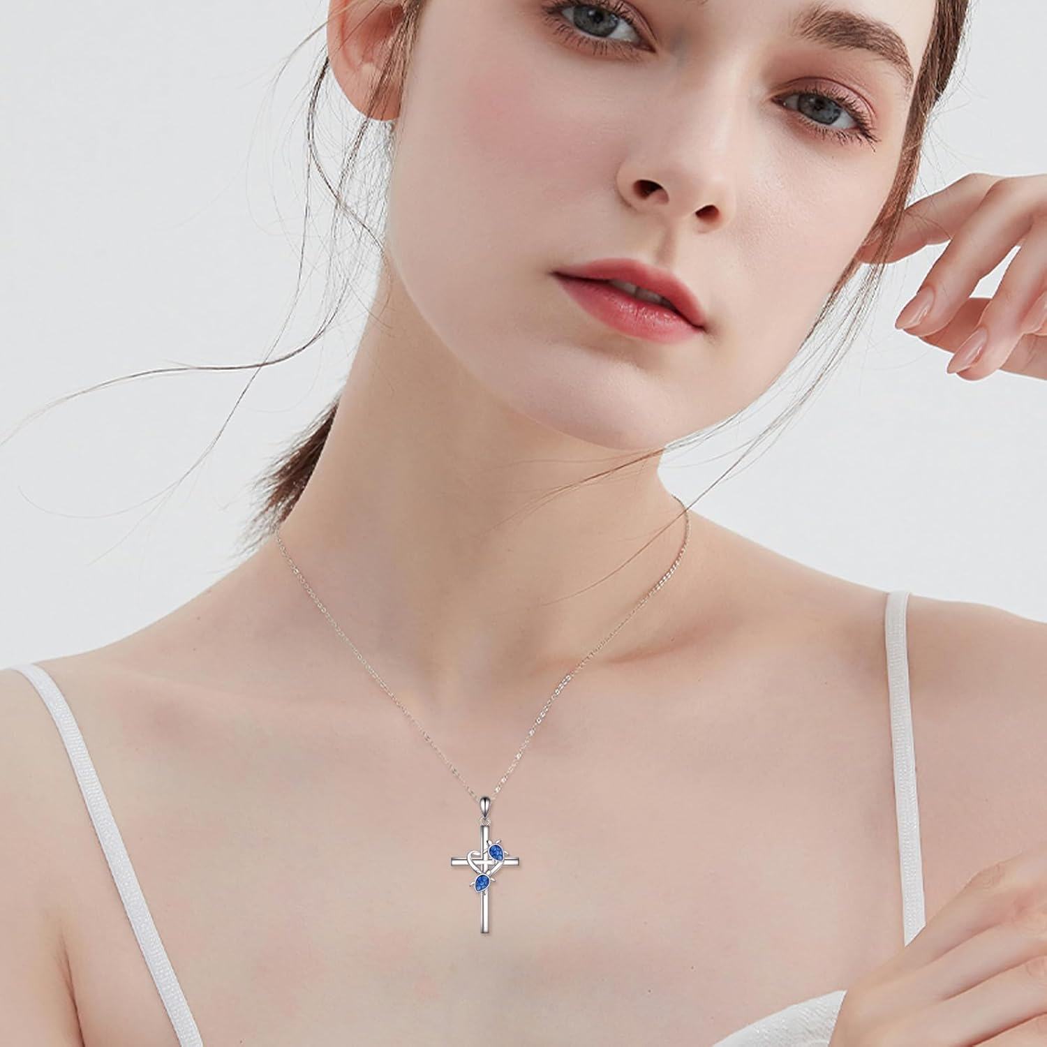 925 Sterling Silver Turtle Cross Pendant Necklace with Blue Enamel Accents for Women and Men-0-1