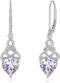 wholesale 925 Sterling Silver Heart Birthstone Celtic Knot Dangle Leverback Earrings-0-25