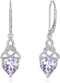 wholesale 925 Sterling Silver Heart Birthstone Celtic Knot Dangle Leverback Earrings-06-June