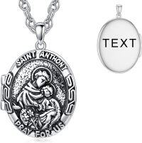wholesale Sterling Silver Photo Locket Saint Pendant Necklace Religious Jewelry Gift-Locket Only St Anthony-Customized Text St Anthony-Customized Photos St Anthony-Customized Photos+Test St Anthony