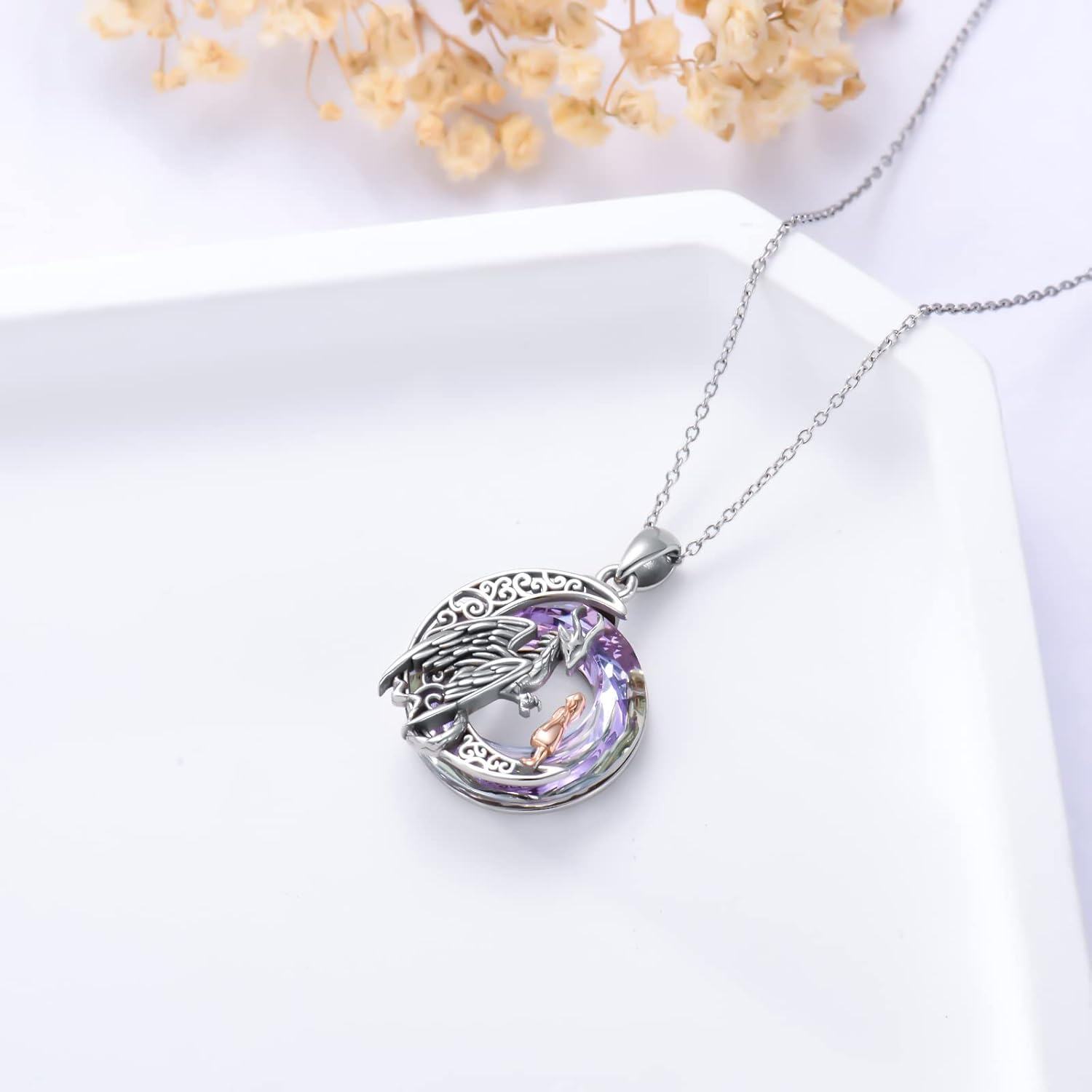 Sterling Silver Crystal Dragon Wyvern Necklace Jewelry Gift for Women-0-4