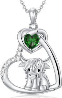 wholesale 925 Sterling Silver Green Crystal Scottish Highland Cow Heart Necklace for Women Gifts USA-Cow Heart-Emerald