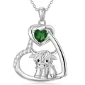 wholesale 925 Sterling Silver Green Crystal Scottish Highland Cow Heart Necklace Wholesale for Women Gifts USA-0-0