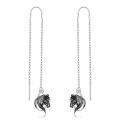 wholesale 925 Sterling Silver Long Threader Dangle Drop Black Enamel Horse Head Stud Earring  For Women Girls Mother's Day Present Birthday Anniversary Christmas Holiday Gifts Ideas 3cm Length-0-0