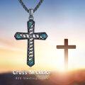 wholesale 925 Sterling Silver Turquoise Inlay Celtic Knot Cross Pendant Necklace for Men & Women-0-5
