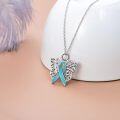 wholesale 925 Sterling Silver Butterfly Teal Ribbon Ovarian Cancer Awareness Pendant Necklace for Women-0-1