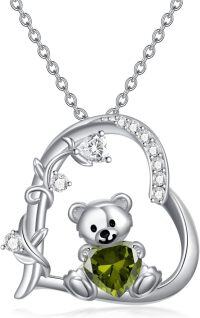 wholesale  Sterling Silver Crystal Teddy Bear Necklace Birthstone Jewelry Gift for Women -08-August Birthstone