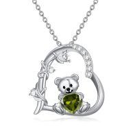 wholesale 925 Sterling Silver Crystal Teddy Bear Necklace Birthstone Jewelry Gift for Women-08-August Birthstone