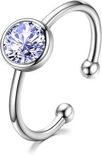 wholesale 925 Sterling Silver & Austrian Crystal June Birthstone Ring – Adjustable, 14K White Gold Plated, Hypoallergenic, Gift for Women-6-June