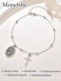 wholesale 925 Sterling Silver Virgin Mary Medal & Cross Charm Bracelet for Women Girls Catholic Religious -0-2