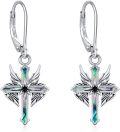 wholesale 925 Sterling Silver Abalone Shell Angel Wings Cross Dangle Leverback Earrings-0-0