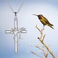 wholesale 925 Sterling Silver Cross with Flower and Bird Charm Pendant Necklace for Women-0-1