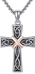 wholesale Black 925 Sterling Silver Celtic Knot Cross Pendant Necklace for Men & Women-0-5