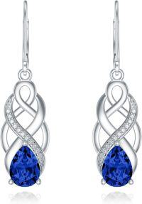 wholesale 925 Sterling Silver 12 Months Birthstone Celtic Knot Drop Leverback Earrings-Sapphire Blue