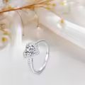 TOUPOP Sterling Silver Moissanite Heart Halo Engagement Ring-0-6