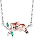 wholesale 925 Sterling Silver Green Garnet Red Panda Charm Necklace for Women Girls  45cm Chain Length-0-0