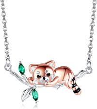 wholesale 925 Sterling Silver Green Garnet Red Panda Charm Necklace for Women Girls  45cm Chain Length-Red Panda