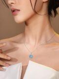 wholesale 925 Sterling Silver Celtic Knot Sea Turtle Blue Opal Round Pendant Necklace-0-4