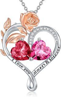 wholesale Sterling Silver Rose Quartz Heart Birthstone Necklace for Women Valentine s Day Gift-07-10-Jul-Oct Birthstones