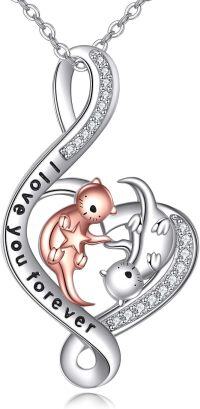 wholesale 925 Sterling Silver Heart-Shaped Cat and Dog Pendant Necklace with Cubic Zirconia Stones - Valentine's Day Gifts for Her-otter