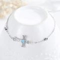 wholesale 925 Sterling Silver Blue Opal Celtic Cross Charm Adjustable Chain Bracelet for Women's Religious s-0-1