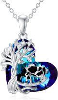 wholesale TOUPOP Cow Necklace S925 Sterling Silver Tree Of Life Necklaces With Blue Circle Crystal Cow Lovers Gifts Birthday Jewelry Gifts For Women Girls -0-0
