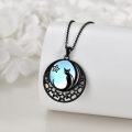 wholesale 925 Sterling Silver Moonstone Starry Night Black Cat Pendant Necklace for Women - Cat Lovers' -0-3