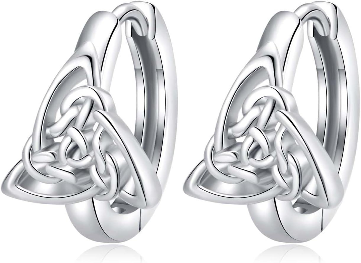 Sterling Silver Celtic Knot Huggie Hoop Earrings Triangle Knot Jewelry Gifts for Women-Celtic Triangle Earrings