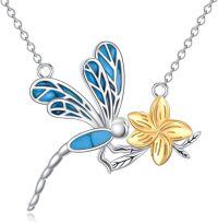 wholesale 925 Sterling Silver Dragonfly & Flower Pendant Necklace - Cute Animal s for Mom and Daughter on Mothers' Day or Birthdays-18-Dragonfly Turquoise Necklace
