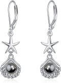 wholesale Sterling Silver Pearl Seashell Starfish Drop Dangle Earrings-0-0