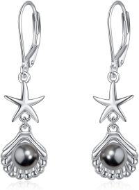wholesale 925 Sterling Silver Shell & Starfish with Pearl Leverback Earrings-Grey