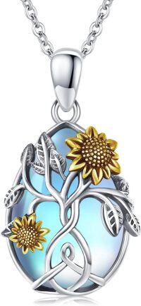 wholesale 925 Sterling Silver Tree of Life Sunflower and Daisy Rose Pendant Necklace-E-Moonstone Sunflower