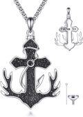 wholesale 925 Sterling Silver Deer Antler Hook Cross Urn Pendant Ashes Keepsake Jewelry with Funnel and Spoon - Mens Necklace (36 Chain) -0-0