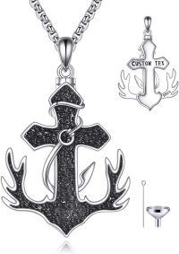wholesale 925 Sterling Silver Deer Antler Hook Cross Urn Pendant Ashes Keepsake Jewelry with Funnel and Spoon - Mens Necklace (36 Chain) -Custom Urn Necklace-Urn Necklace