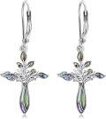 wholesale 925 Sterling Silver Abalone Shell Tree of Life Cross Drop Earrings for Women-0-0
