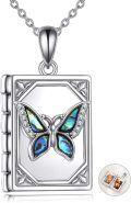 wholesale 925 Sterling Silver Butterfly Abalone Shell Photo Locket Pendant Necklace for Women Girls Gifts 43cm Chain Length-0-0