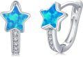 wholesale 925 Sterling Silver Blue Opal & Cubic Zirconia Star Hoop Earrings for Women-0-0