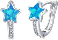 wholesale 925 Sterling Silver Blue Opal & Cubic Zirconia Star Hoop Earrings for Women-Blue