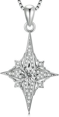 wholesale Moissanite Diamond North Star Necklace for Women 14K White Gold Plated 925 Sterling Silver North Star Pendant Necklace Birthday Christmas Gifts for Her Wife Mom Girlfriend Jewelry for Mom, 18+2 Inch-North Star Necklace