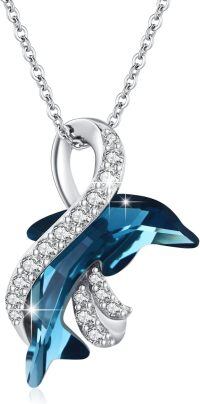 wholesale 925 Sterling Silver Blue Ribbon Crystal Pendant Necklace--A