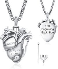 wholesale 925 Sterling Silver Aunt Cremation Necklace Wholesale Engraved Heart Urn Pendant-Grandpa-Personalized-Grandpa