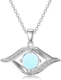 wholesale 14K White Gold Sterling Silver D Color VVS Clarity Evil Eye Diamond Greek Protection Pendant Necklace-Sterling Silver-B02:Moonstone-B02:Moonstone Sterling Silver