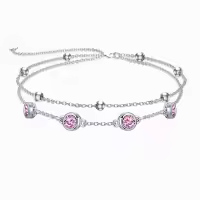 wholesale 925 Sterling Silver Birthstone Anklet Bracelets for Women Gifts-10-Rose Bracelet 7\"-9\"
