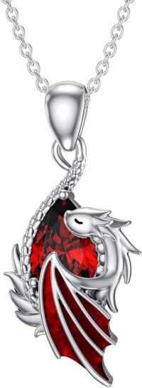wholesale  Metal Stone Wyvern Dragon Pendant Necklace Gift for Women ( chars)-January - Garnet