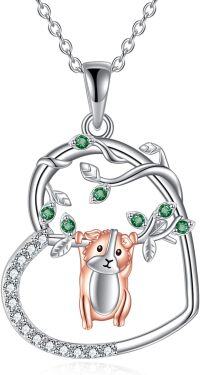 wholesale 925 Sterling Silver Heart Pendant Necklace w/ Adorable Hamster Charm & Green Stones for Girls/Women-Guinea Pig Necklace