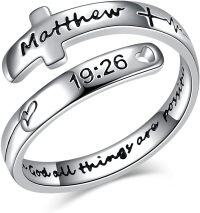 wholesale 925 Sterling Silver Cross Rings Adjustable Wrap Inspirational Jewelry Gifts for Women Teens-2-With God
