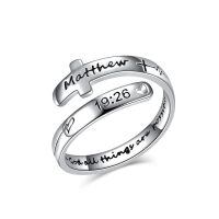 wholesale 925 Sterling Silver Faith Love Hope Engraved Rings Wholesale With Cross Design-2-With God