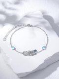 wholesale 925 Sterling Silver Dragonfly Lotus Heart Blue Crystal Bracelet-0-2