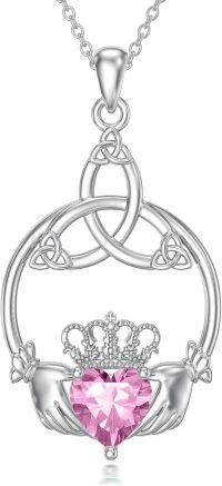 wholesale 925 Sterling Silver Celtic Claddagh Necklace with Heart Birthstones-10-October